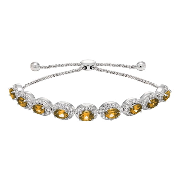 Oval Cut Gemstone Halo Bolo Bracelet in Sterling Silver