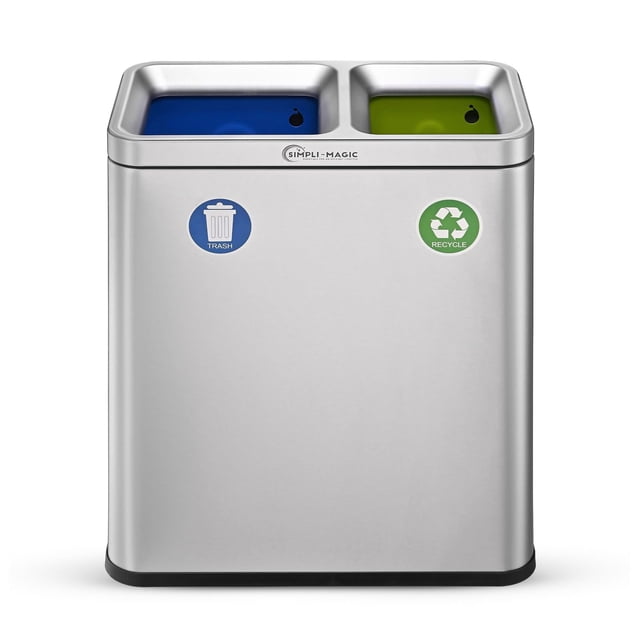 Simpli-Magic 18.5-Gallon Dual Compartment Trash Can – Open-Top Design with Waste & Recycling Bins and Odor Control