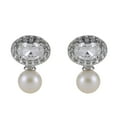 thumbnail image 1 of 5.5-6mm White Cultured Freshwater Pearl,  Aquamarine and Lab Created White Sapphire Earrings in Sterling Silver, 1 of 4