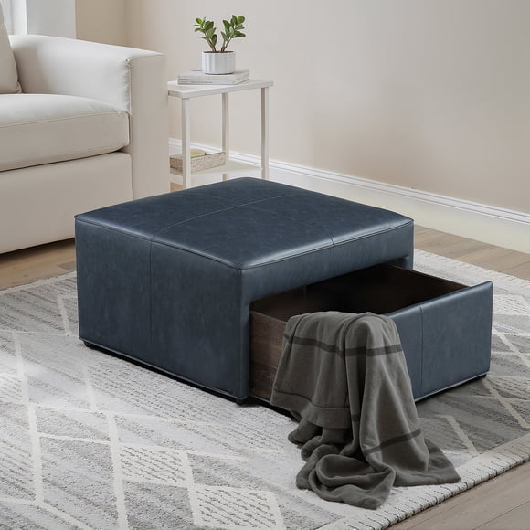 Studio Living Hailey Storage Ottoman in Brown Faux Leather