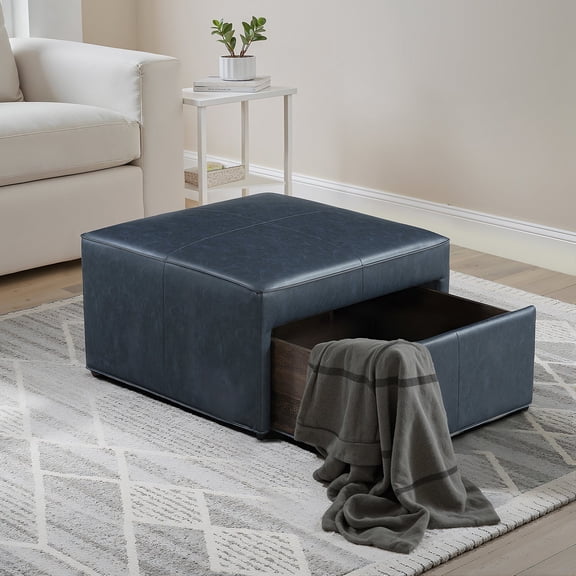 Studio Living Hailey Storage Ottoman in Brown Faux Leather