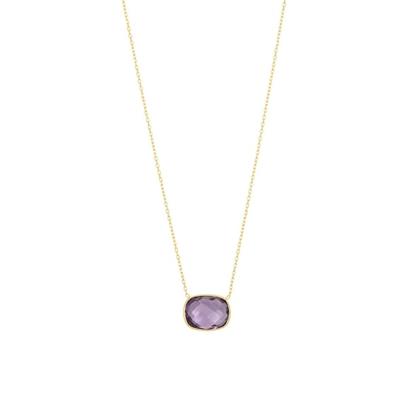Cushion Cut Gemstone Bezel Set Necklace in 14K Gold