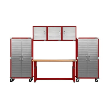 Seville Classics UltraHD® 6-Piece Steel Garage Cabinet Storage Set With Height Adjustable Workbench, 12 Feet Wide