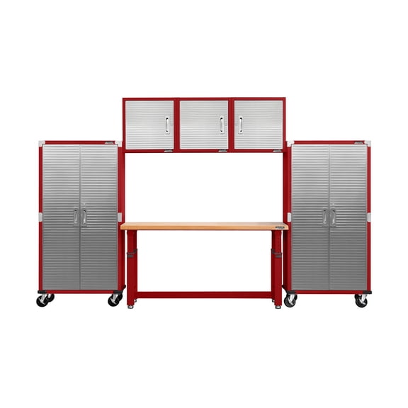 Seville Classics UltraHD® 6-Piece Steel Garage Cabinet Storage Set With Height Adjustable Workbench, 12 Feet Wide