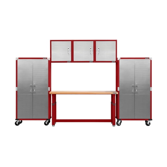 Seville Classics UltraHD® 6-Piece Steel Garage Cabinet Storage Set With Height Adjustable Workbench, 12 Feet Wide