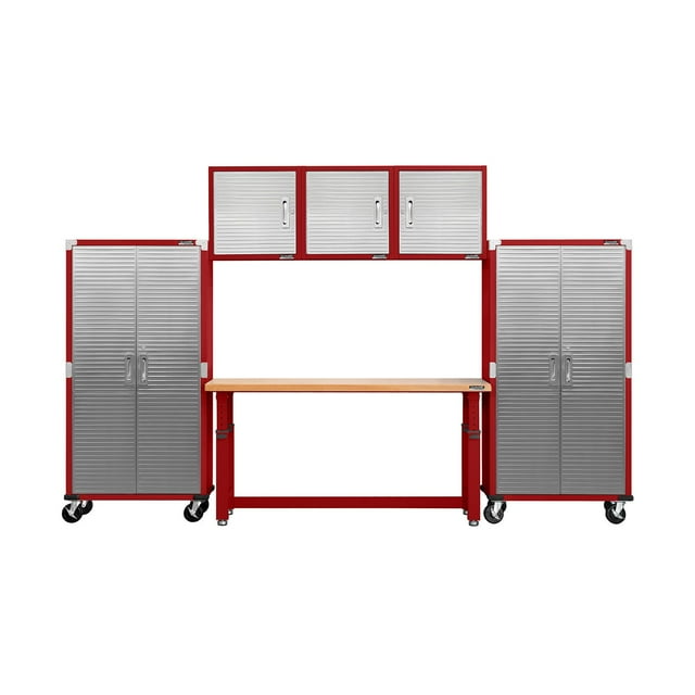 Seville Classics UltraHD® 6-Piece Steel Garage Cabinet Storage Set With Height Adjustable Workbench, 12 Feet Wide