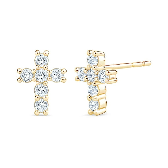 0.31 CT. T.W. Round Cut Cross Diamond Stud Earrings in 14K Gold