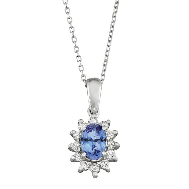 Oval Cut Gemstone & 0.18 CT. T.W. Starburst Pendant Necklace in 14K Gold