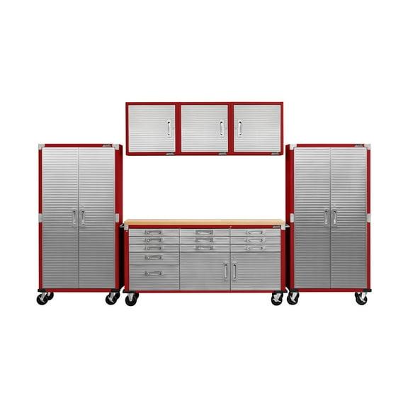 Seville Classics UltraHD 6-Piece Steel Garage Cabinet Storage Set With Rolling Workbench, 12' Wide