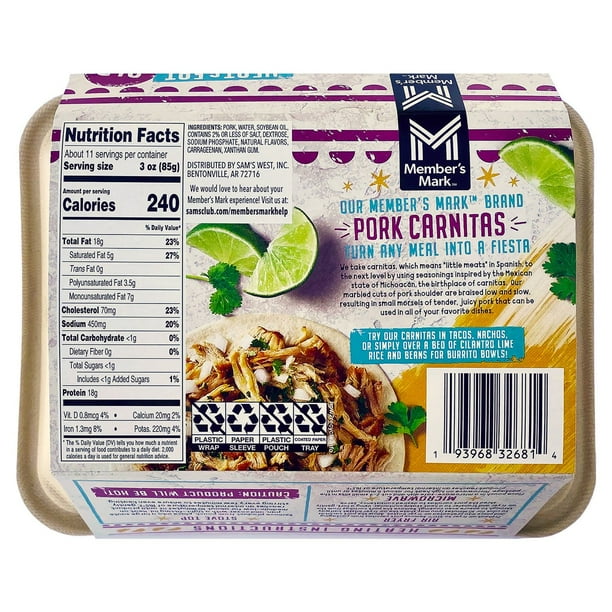 l carnitina sams Member's Mark Fully Cooked Pork Carnitas, 2 lbs