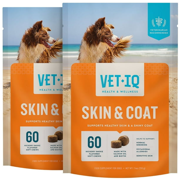 VETIQ Skin & Coat Soft Dog Chews, Hickory Smoke Flavored, 60 ct