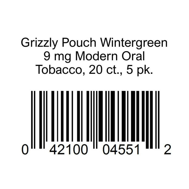 Grizzly 9 mg Wintergreen Tobacco Pouches, 0.38 oz., 5 pk