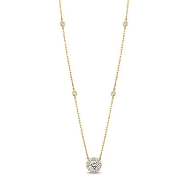 1.16 CT. TW Round Cut Halo Diamond Station Necklace in 18K Gold