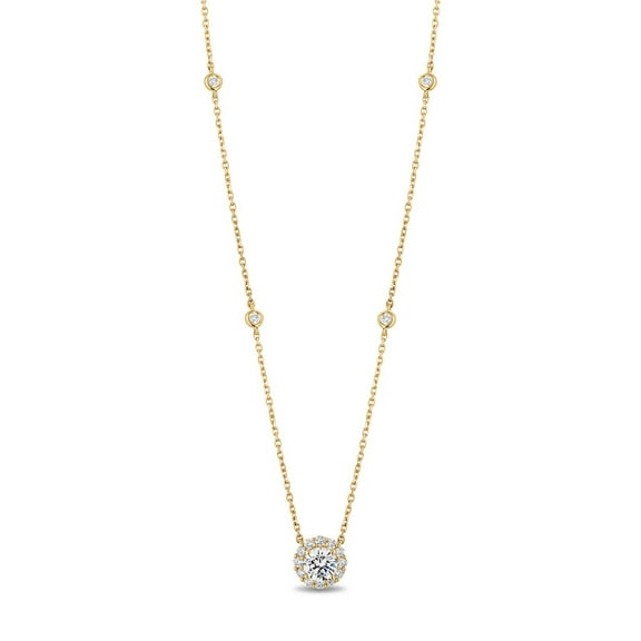 1.16 CT. TW Round Cut Halo Diamond Station Necklace in 18K Gold