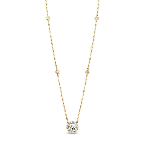 1.16 CT. TW Round Cut Halo Diamond Station Necklace in 18K Gold