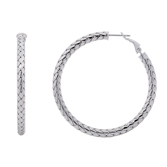 Italian Diamond Cut Snake Hoop Earrings in Sterling Silver
