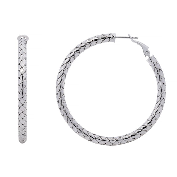 Italian Diamond Cut Snake Hoop Earrings in Sterling Silver