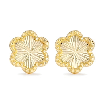 Diamond Cut Halo Flower Stud Earring in 14K Gold