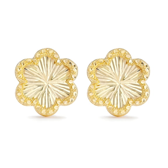Diamond Cut Halo Flower Stud Earring in 14K Gold
