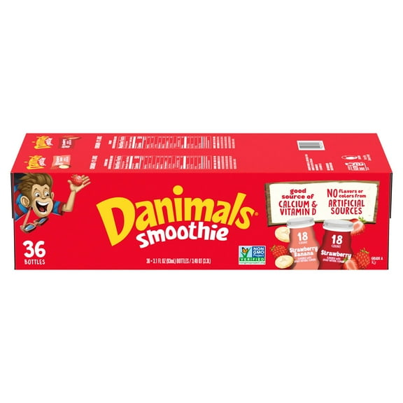 Danimals Smoothies Variety Pack, Strawberry 3.1 fl. oz., 36 ct