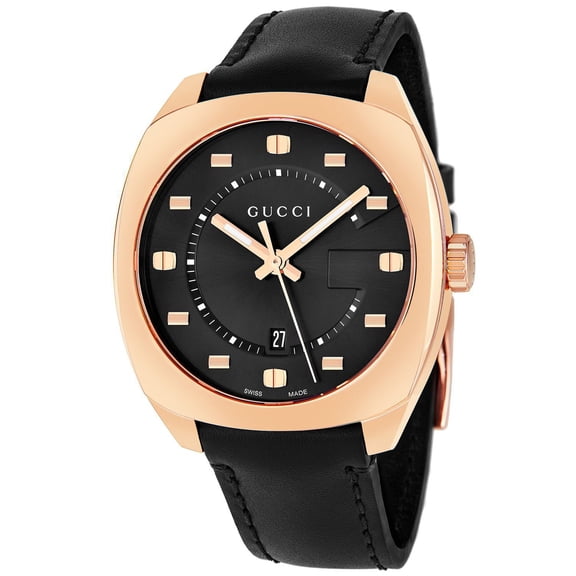 GUCCI GG2570 Quartz Black Leather Strap Men's Watch, 41mm