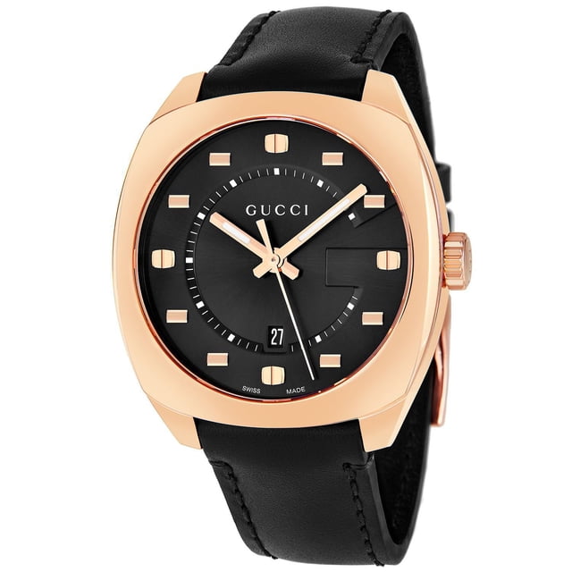 GUCCI GG2570 Quartz Black Leather Strap Men's Watch, 41mm