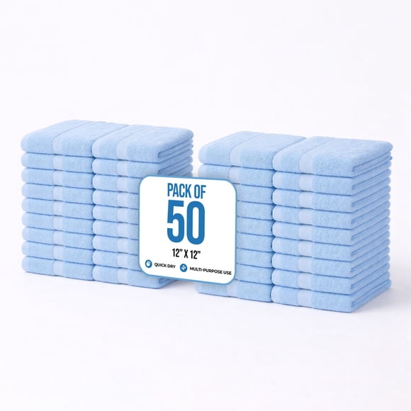 Simpli-Magic Cotton Quick Dry Wash Towels, 12" x 12", Multiple Colors, 50pk