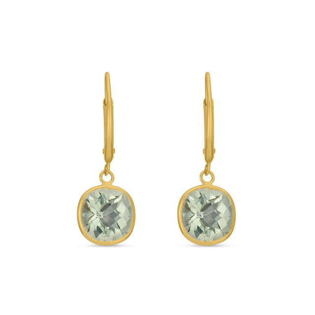 Cushion Cut Gemstone Bezel Set Dangle Earrings in 14K Gold