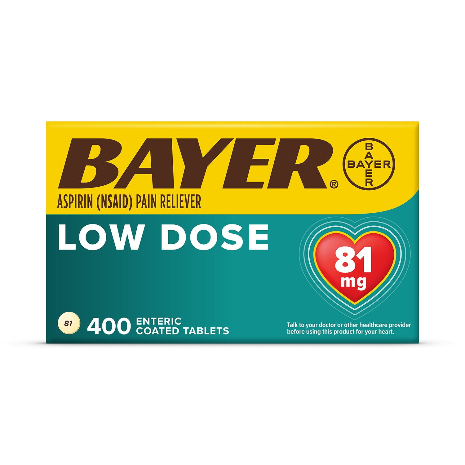 Bayer Aspirin Regimen 81mg Low-Dose Enteric-Coated Tablets, 400 Ct, image size:1500x1500