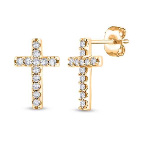 0.12 CT. T.W. Round Cut Cross Diamond Stud Earrings in 14K Gold
