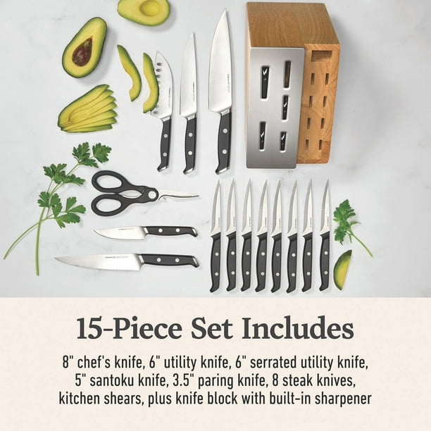 Calamante Crest & ACT1 Lサイズセット Premier by Calphalon 15-Piece Knife Set with SharpIN Edgetech
