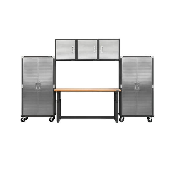 Seville Classics UltraHD® 6-Piece Steel Garage Cabinet Storage Set With Height Adjustable Workbench, 12 Feet Wide