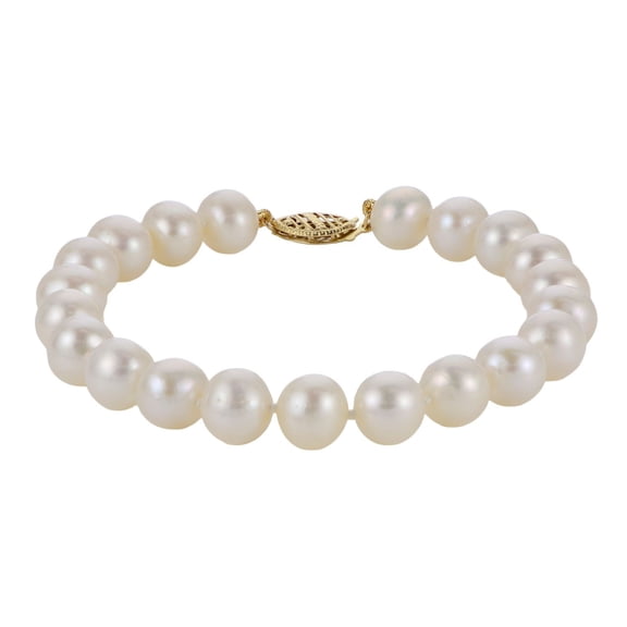 White Cultured Freshwater Pearl Strand Bracelet in 14K Gold