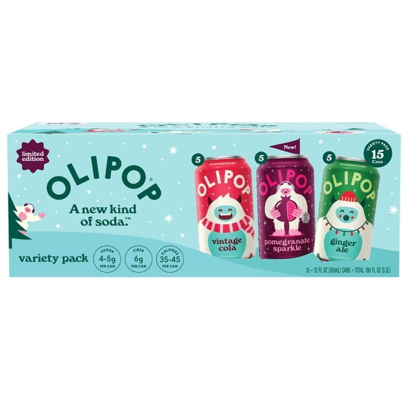 Olipop Holiday Variety Pack, A New Kind of Soda, 12 fl. oz., 15 pk.