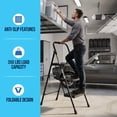 thumbnail image 5 of Simpli-Magic Black 2 or 3 Step Folding Ladder Options, ANSI Type III Certified, Lightweight Steel Step Stool with Anti-Slip Wide Steps and Padded Handrail for Kitchen, Closet, Office, Garage, 5 of 7