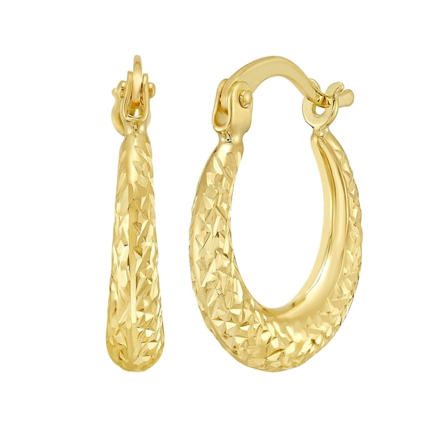 Diamond Cut Huggie Hoop Earring in 14K Gold