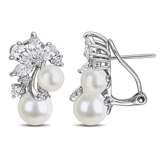 Freshwater Cultured 6-8.5mm Pearl & Gemstone Earrings in Sterling Silver