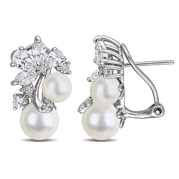 Freshwater Cultured 6-8.5mm Pearl & Gemstone Earrings in Sterling Silver