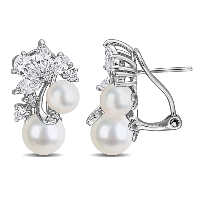 Freshwater Cultured 6-8.5mm Pearl & Gemstone Earrings in Sterling Silver