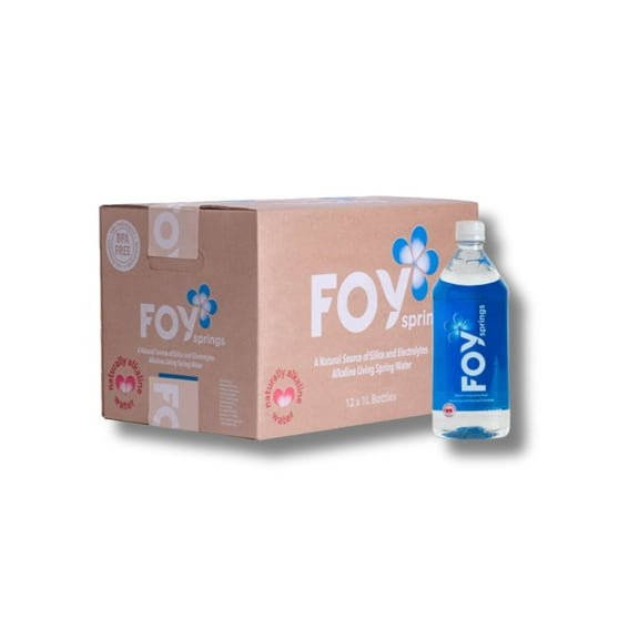 FOY Springs Naturally Alkaline Bottled Spring Water, 1 L, 12 pk.