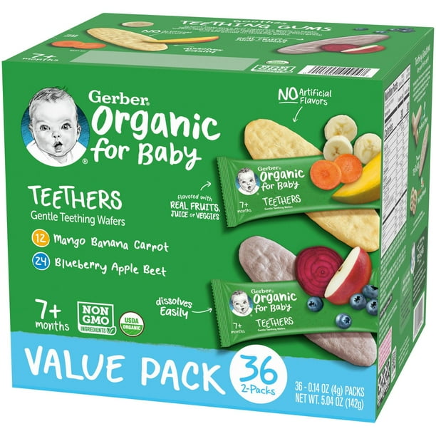 Gerber Organic Teething Wafers Variety Pack, 36