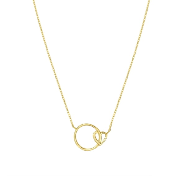 Polished Heart and Circle Necklace in 14K Gold
