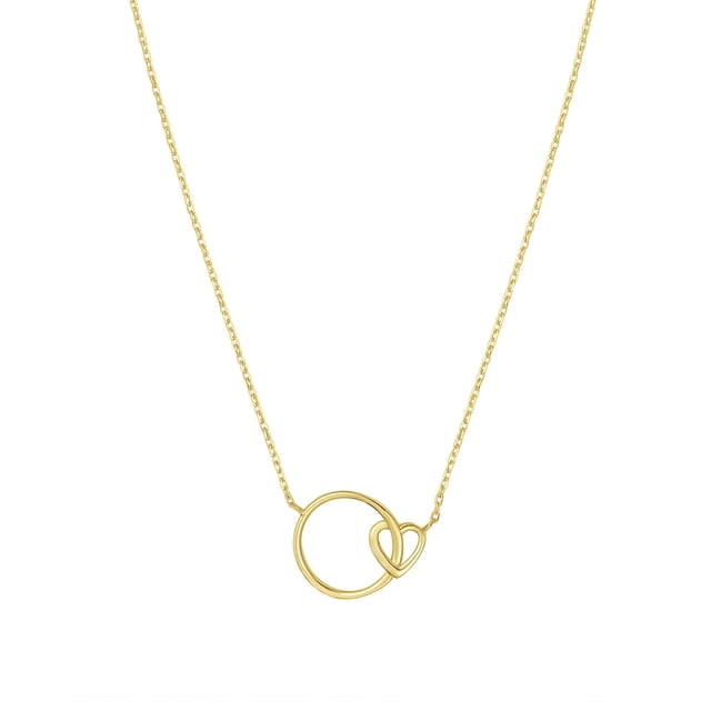 Polished Heart and Circle Necklace in 14K Gold