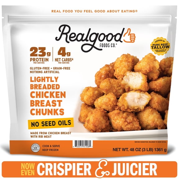 Real Good Foods Lightly Breaded Chicken Breast Chunks, Frozen, 3 lbs.