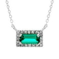thumbnail image 1 of Baguette Cut Gemstone and 0.06 CT. T.W. Diamond Halo Pendant Necklace in 14K Gold, 1 of 4