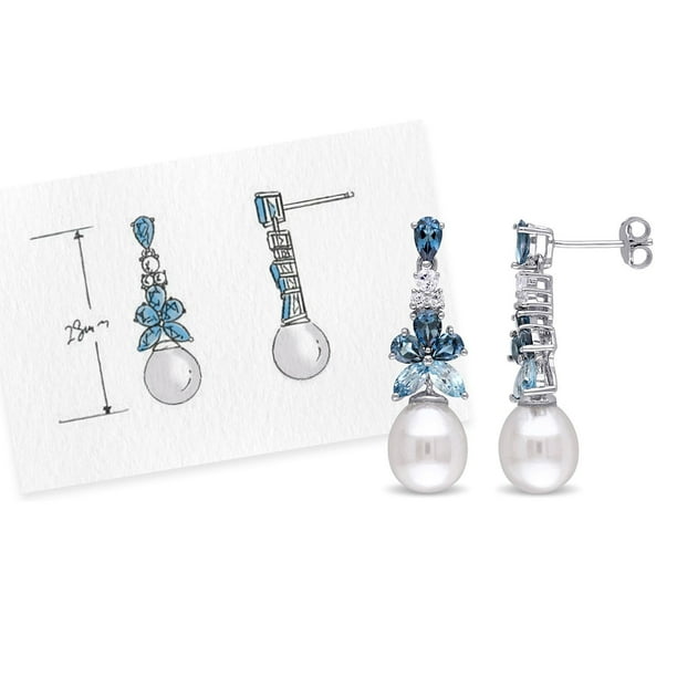 8.5-9 MM Freshwater Cultured Pearl Blue and White Topaz Drop