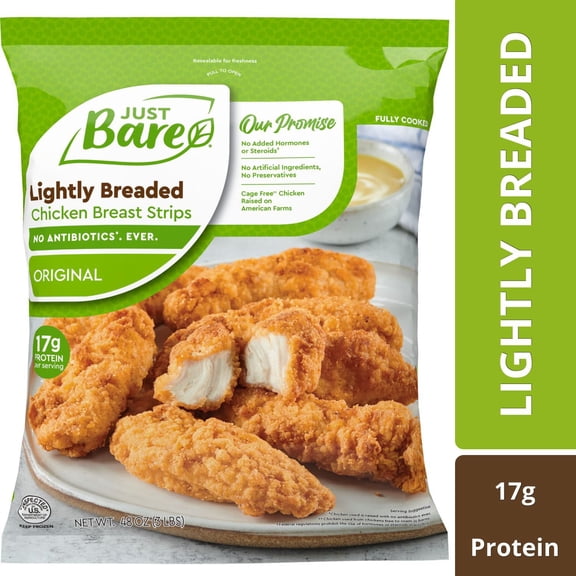 Just Bare Lightly Breaded Chicken Breast Original Strips, Frozen, 3 lbs.