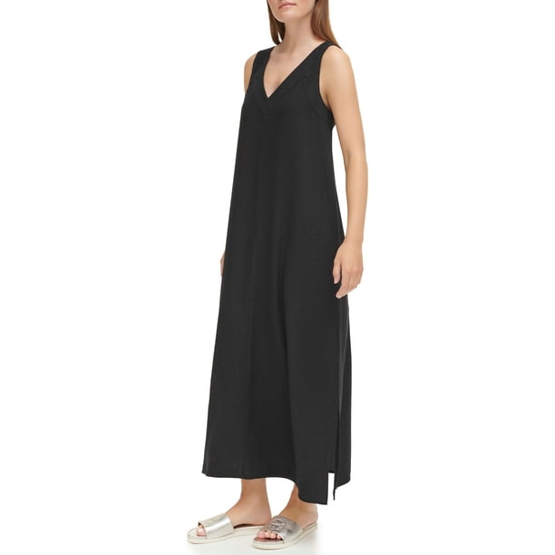 DKNY LINEN DRESS - Black M:- Black, M