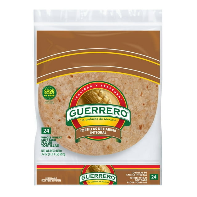 Guerrero 100% Whole Wheat 8" Soft Taco Flour Tortillas, 24 ct.