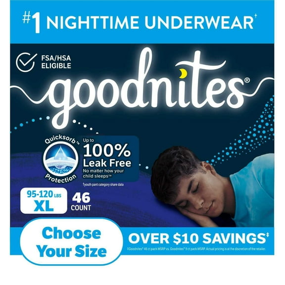 Goodnites Nighttime Bedwetting Underwear for Boys, Sizes Extra Small - Extra Extra Large